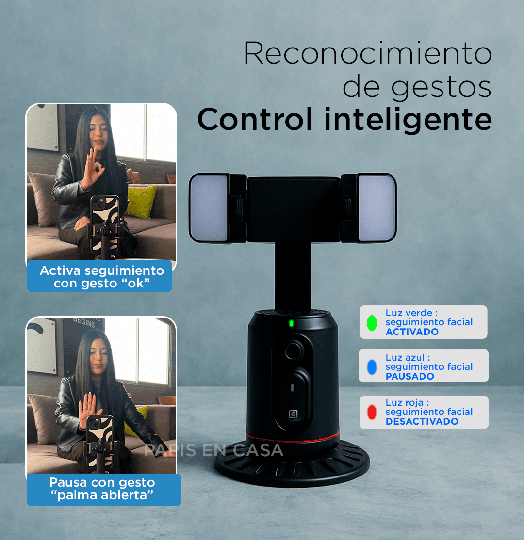 Trípode con seguimiento facial IA + Giro 360°