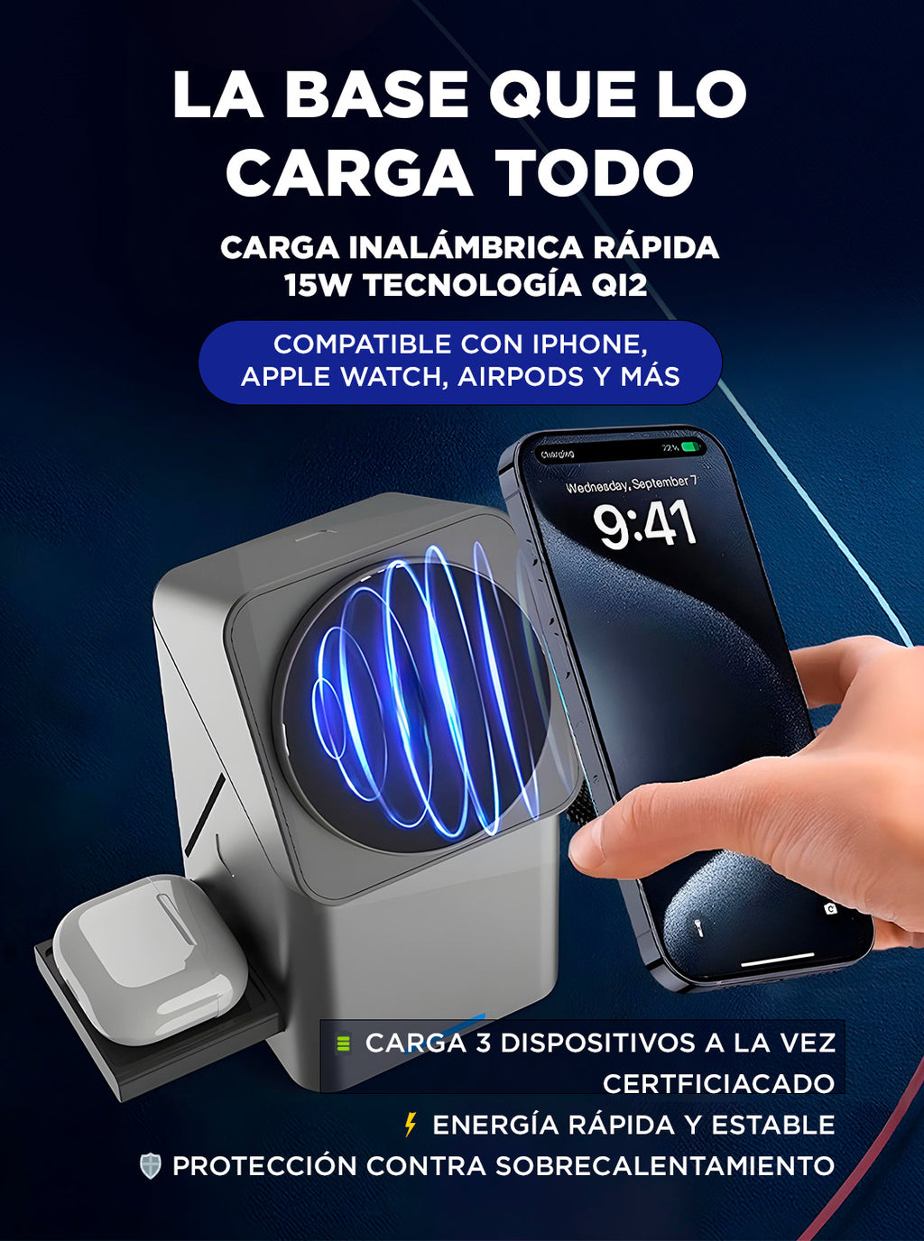 Estación de carga inalámbrica 3 en 1 - QI2