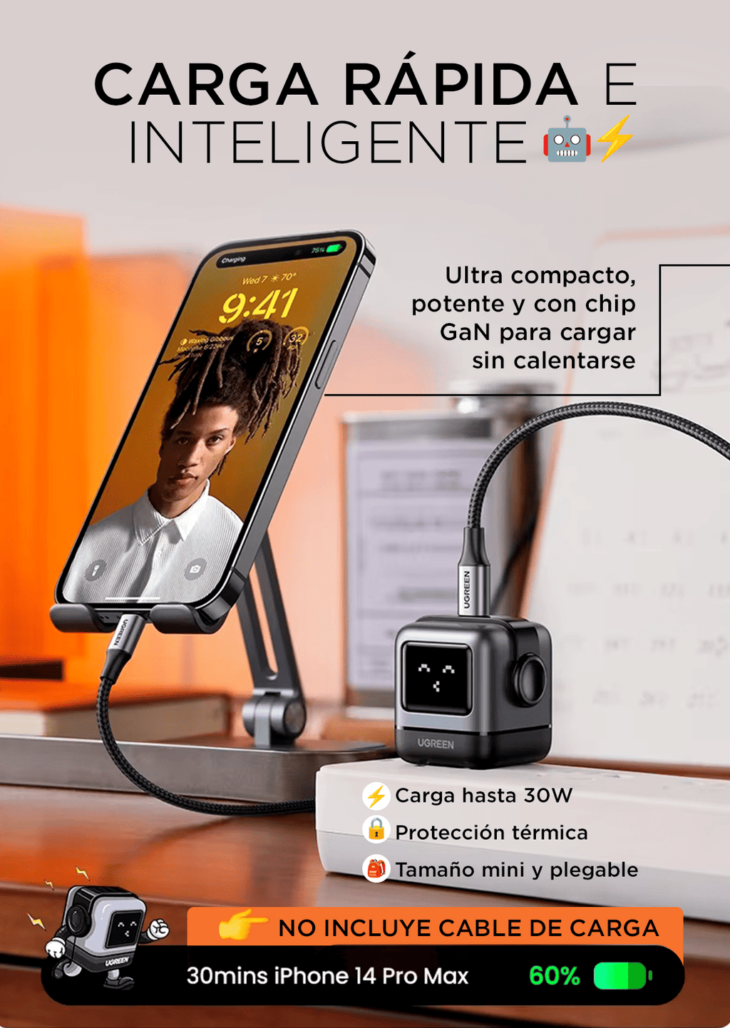 CUBO 30W⚡ TIPO C🔋 PANTALLA LED UGREEN