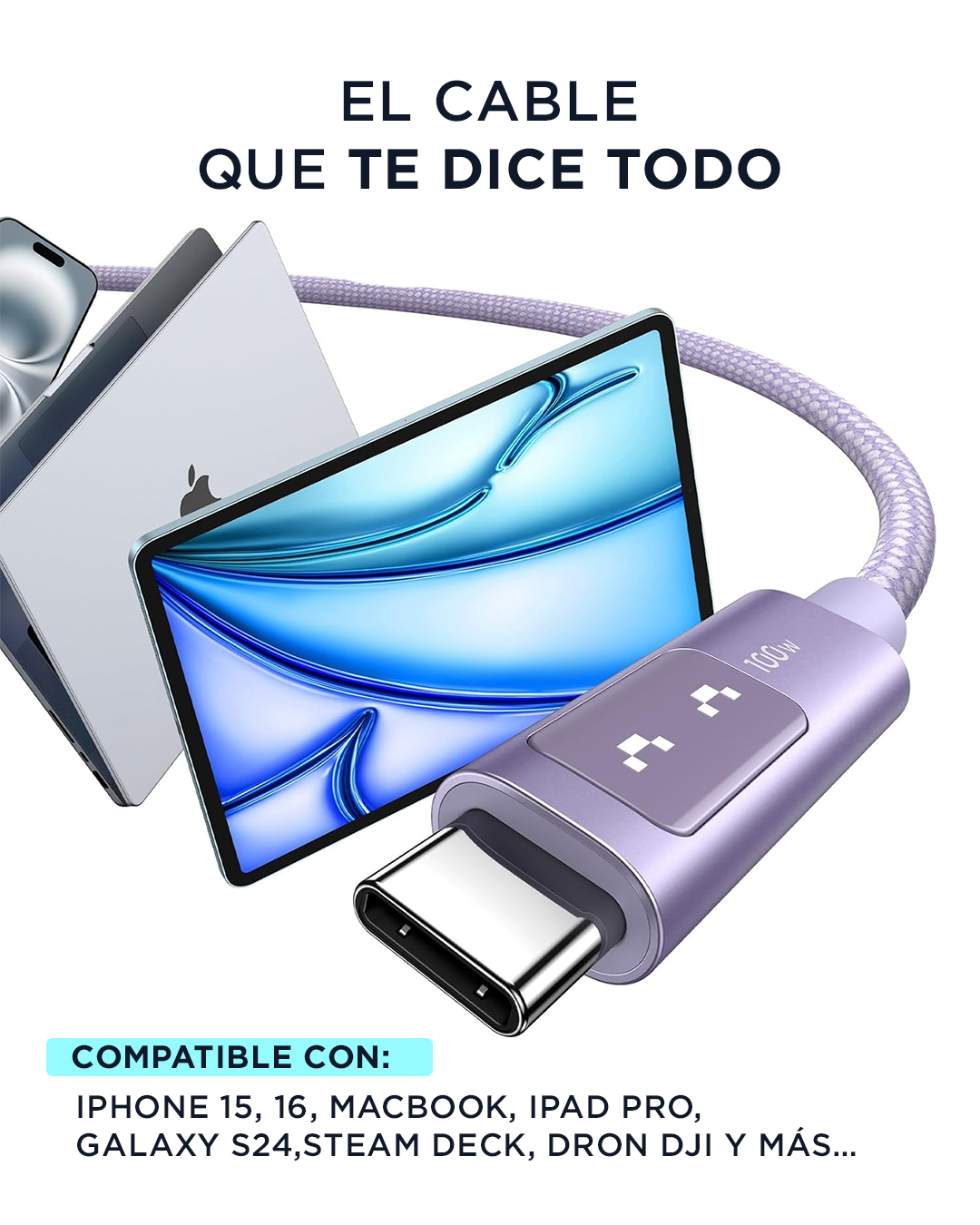 CABLE DE 100W PARA IPHONE Y ANDROID TIPO C UGREEN