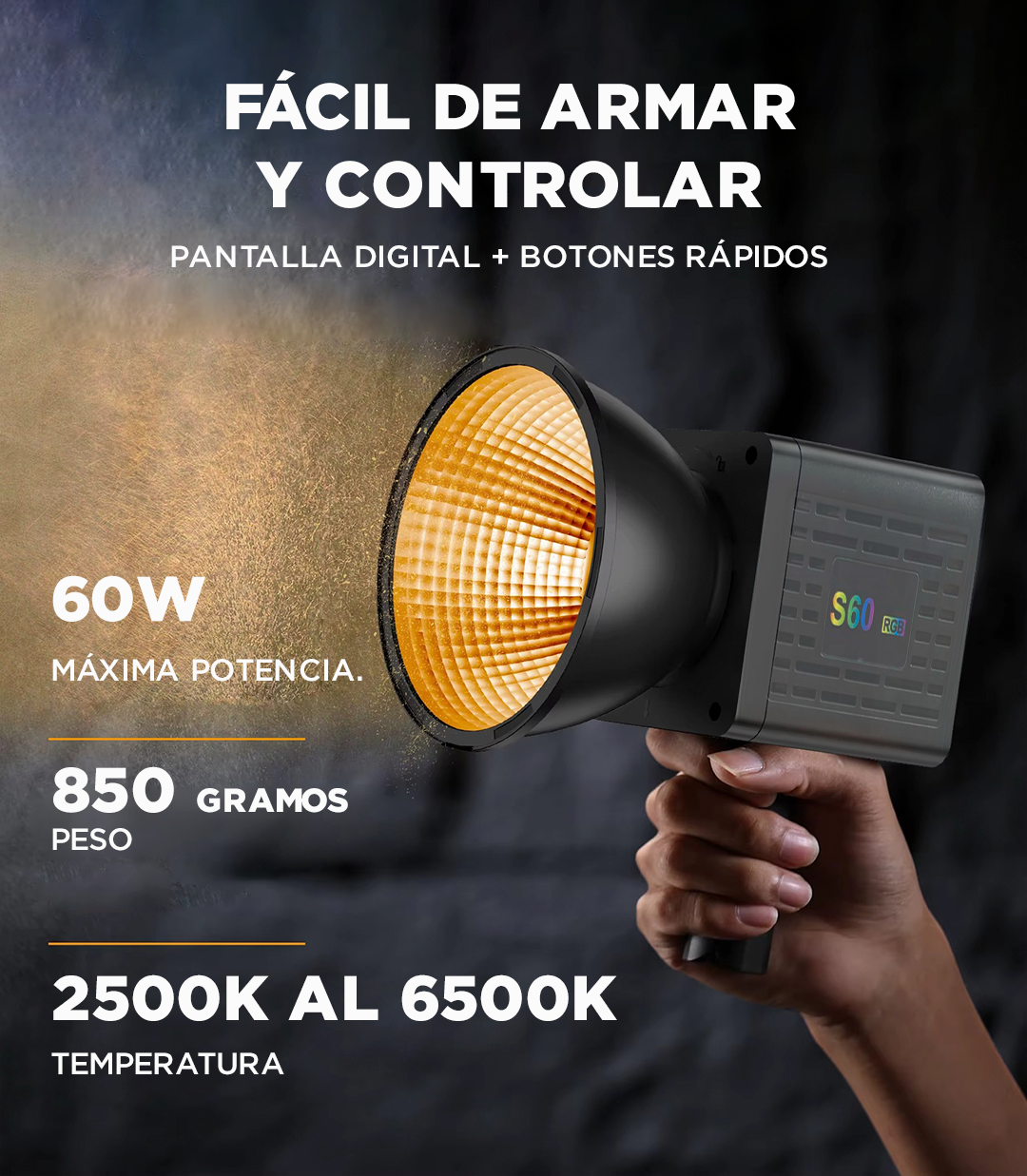 Luz RGB 60W Portable y Versatil.