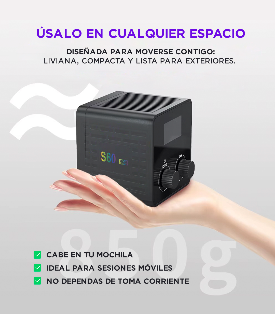 Luz RGB 60W Portable y Versatil.