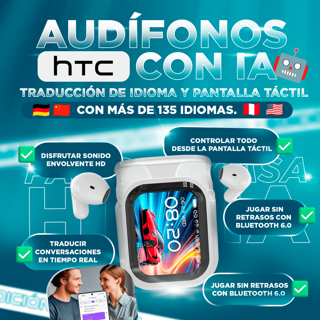 AUDIFONOS HTC CON IA + TRADUCTOR 135 IDIOMAS