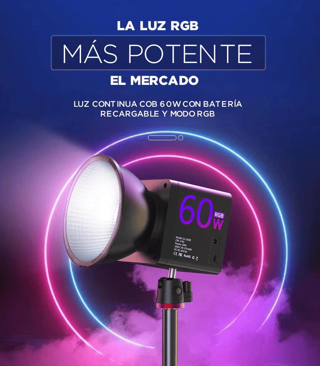 Luz RGB 60W Portable y Versatil.